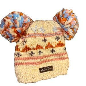 Matilda Jane Kids Knit Hat with Pom-Poms - Cream and Orange